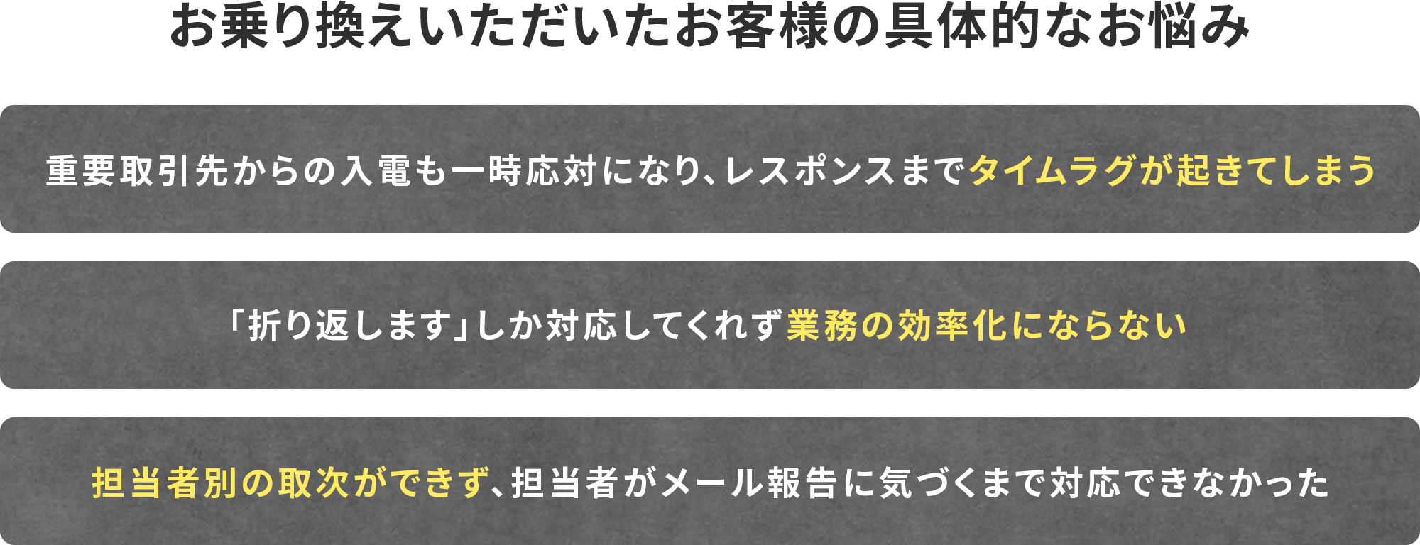 お乗り換えいただいたお客様の具体的なお悩み